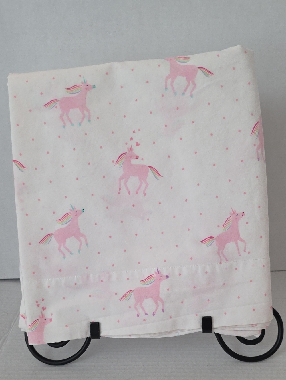 Pottery Barn Kids Pink Rainbows Unicorn Hearts Organic Cotton Full Flat Sheet